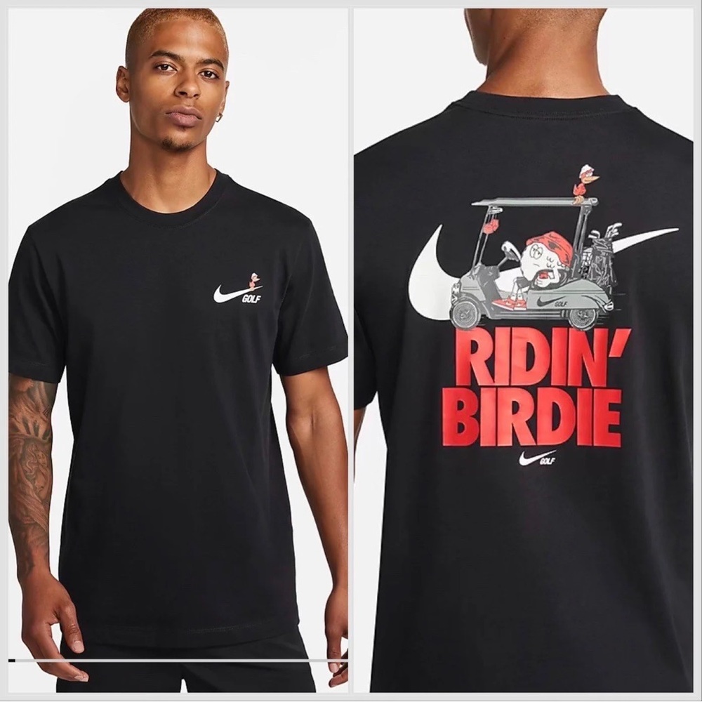 New Nike Black Short-Sleeve Swoosh Logo Tee Golf graphic 2XL Ridin’ Birdie